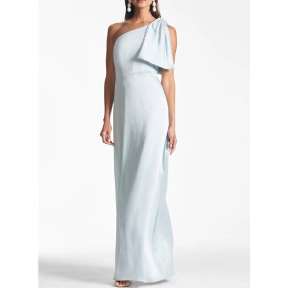 Sachin & Babi Chelsea Dress Size 6 Ice Blue One Shoulder Bow Gown Formal - Picture 1 of 8